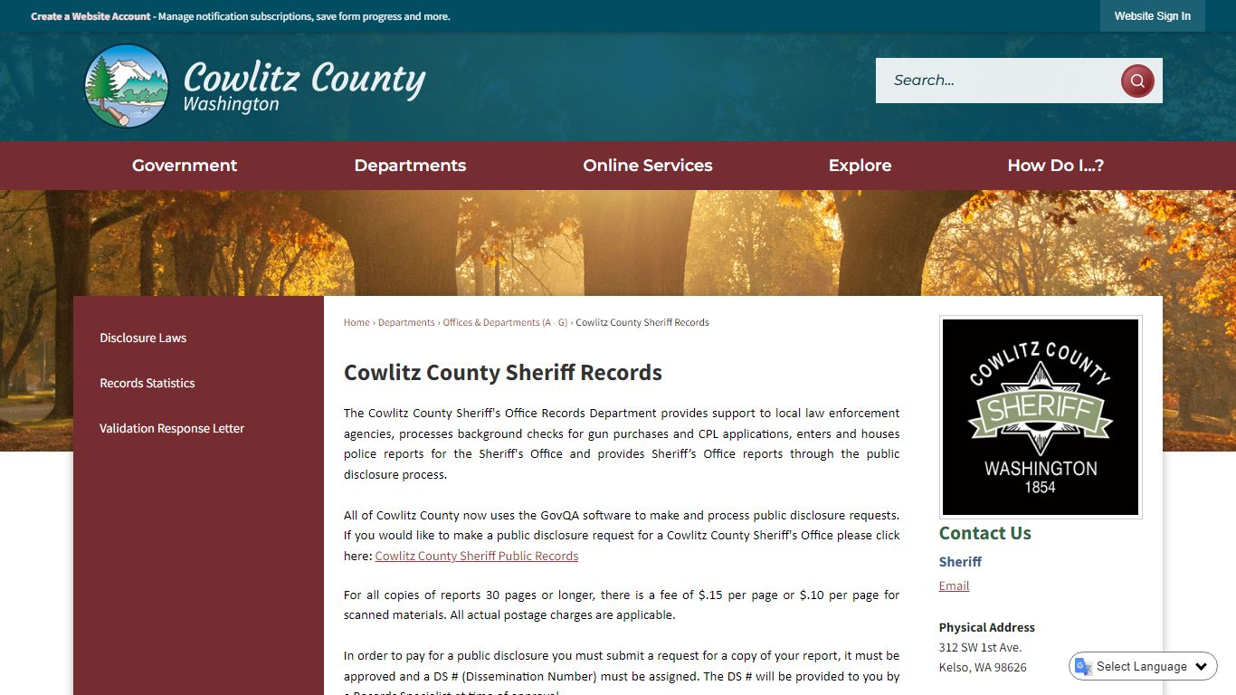 Cowlitz County Sheriff Records