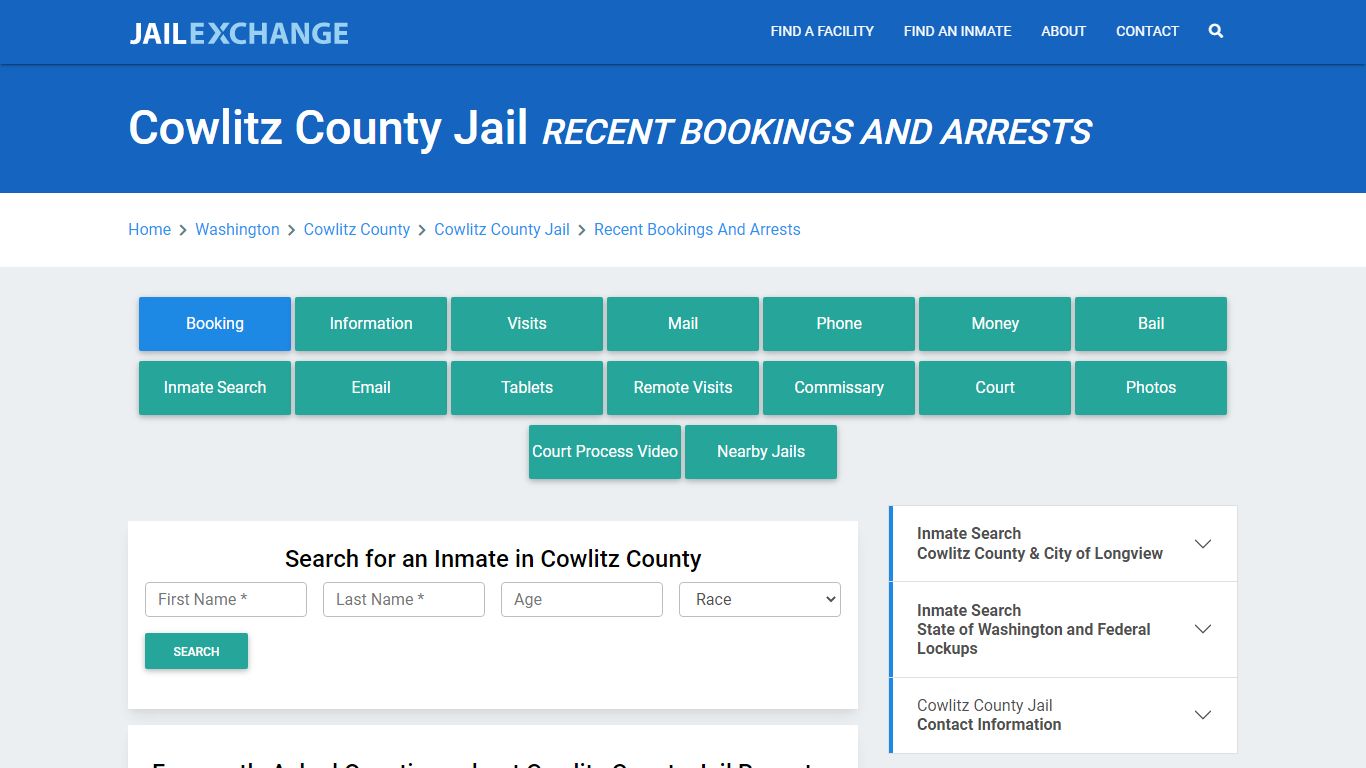 Cowlitz County Jail Recent Bookings And Arrests - Jail Exchange