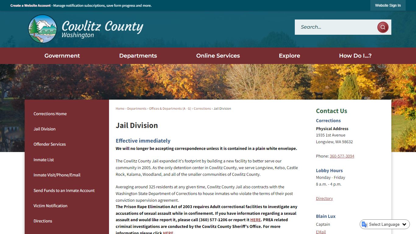 Jail Division | Cowlitz County, WA - Official Website